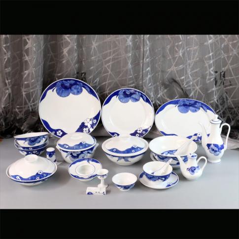 111頭釉下手繪青花(huā)中(zhong)餐具(ju)--事事如意