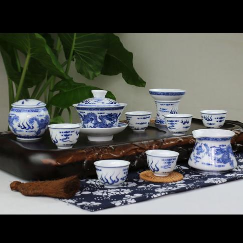 10頭手繪雙龍戲珠功夫茶具(ju)