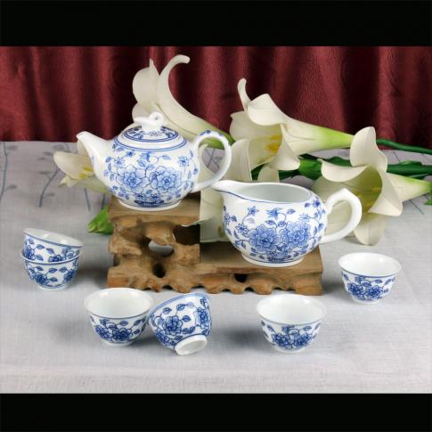 8頭手繪青花(huā)國(guo)色天香功夫茶具(ju)
