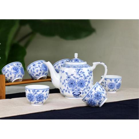7頭手繪青花(huā)牡丹花(huā)茶具(ju)