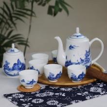 8頭手繪青花(huā)綠茶具(ju)--...