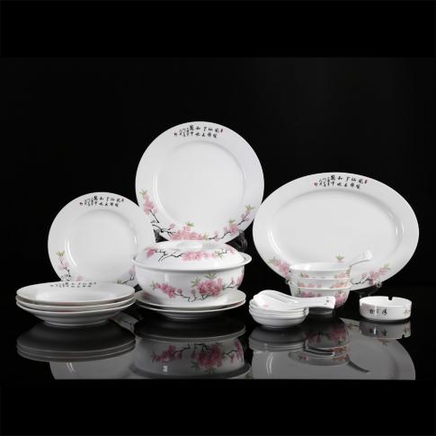 56頭手繪水點桃花(huā)中(zhong)餐具(ju)