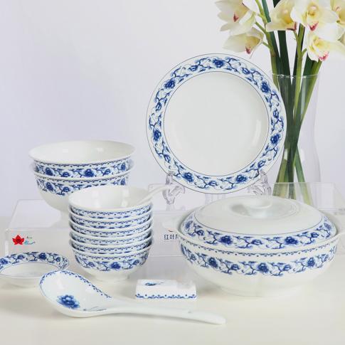 36頭釉中(zhong)彩富(fu)貴牡丹蓮花(huā)中(zhong)餐具(ju)