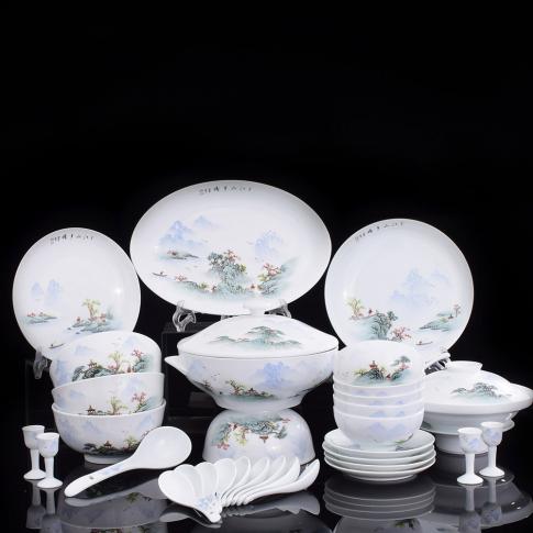 62頭手繪山(shān)水人(ren)傢(jia)中(zhong)餐具(ju)