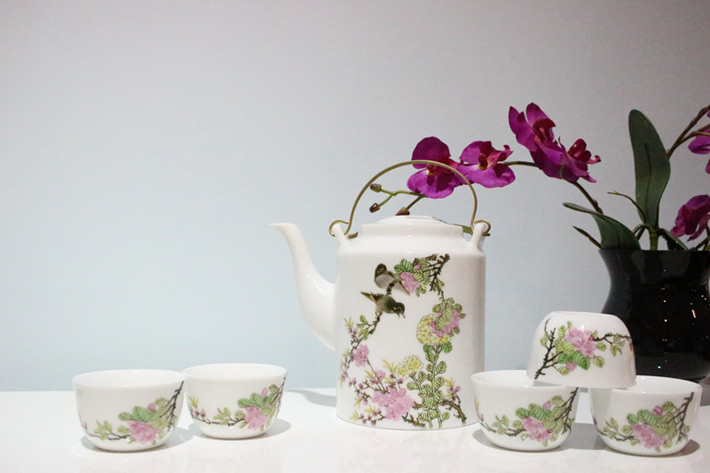 7頭手繪茶具(ju)粉彩花(huā)鳥