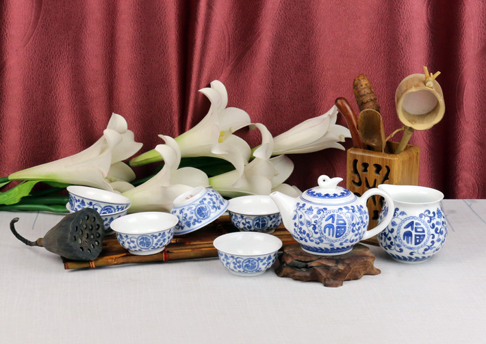 8頭手繪功夫茶具(ju)福壽連綿
