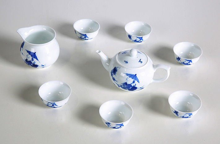 8頭手繪茶具(ju)青花(huā)童趣