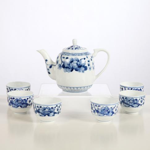 7頭手繪青花(huā)花(huā)滿園茶具(ju)