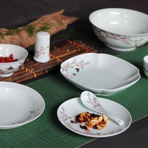 22頭青釉中(zhong)餐具(ju)--燕子(zi)桃花(huā)