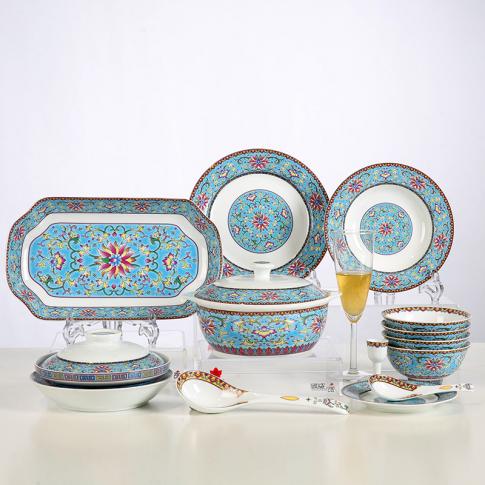 38頭釉上琺琅彩盛(sheng)世如意中(zhong)餐具(ju)