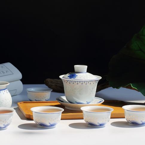 8頭玲珑功夫茶具(ju)手繪海浪