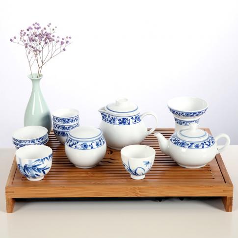 13頭手繪青花(huā)茶具(ju)--牡丹花(huā)邊紋