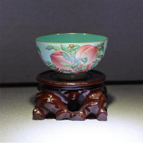 1頭手繪琺琅彩五桃蒂芙尼藍主(zhu)人(ren)杯