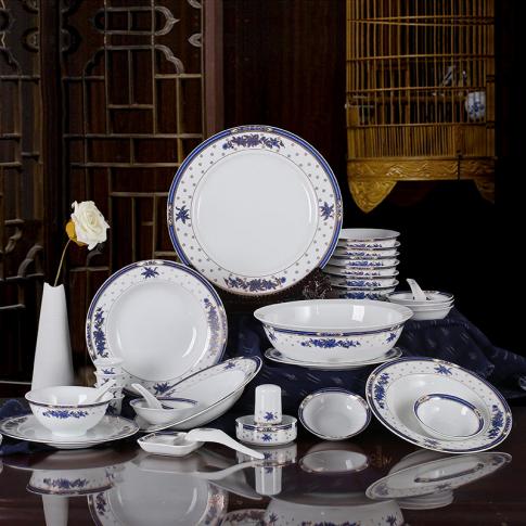 56頭蘭金牡丹中(zhong)餐具(ju)（配(pei)四方(fang)格碟）