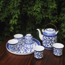 8頭手繪青花(huā)藍地盛(sheng)世茶...