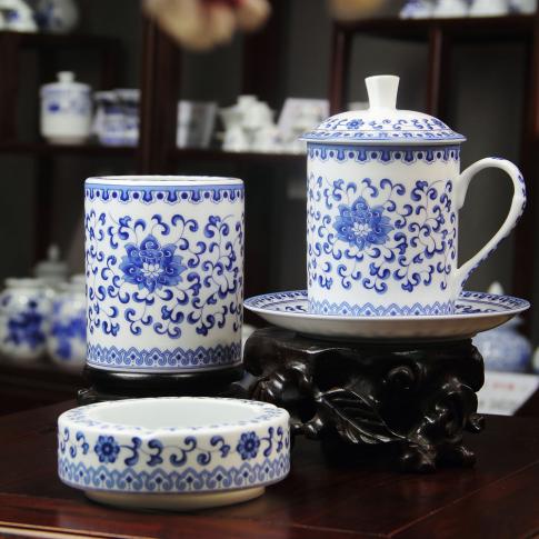 4頭青花(huā)滿蓮辦(bàn)公(gōng)文(wén)具(ju)