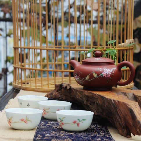 5頭手繪春日(ri)私語紫砂(sha)茶具(ju)