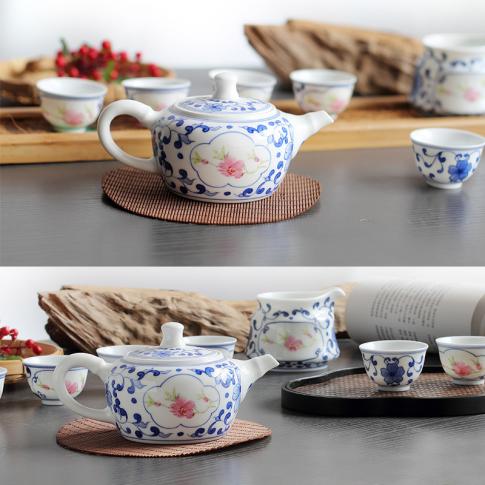 8頭青花(huā)鬥彩水點桃花(huā)功夫茶具(ju)