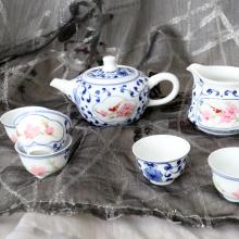 8頭青花(huā)鬥彩水點桃花(huā)功夫茶具(ju)