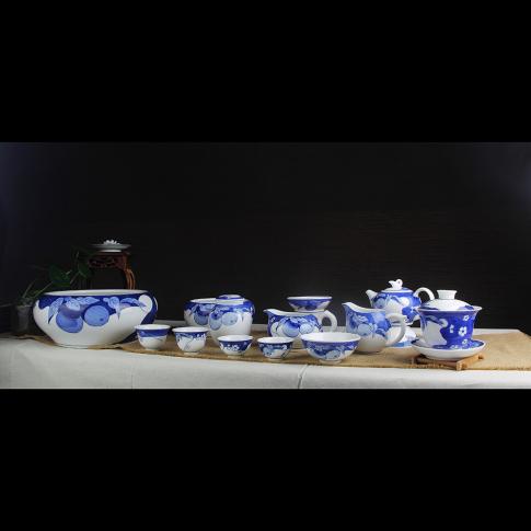 22頭手繪釉下青花(huā)事事如意功夫茶具(ju)